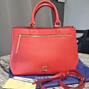 Dooney & Bourke Saffiano Leather Zip Satchel, EUC, TOMATO